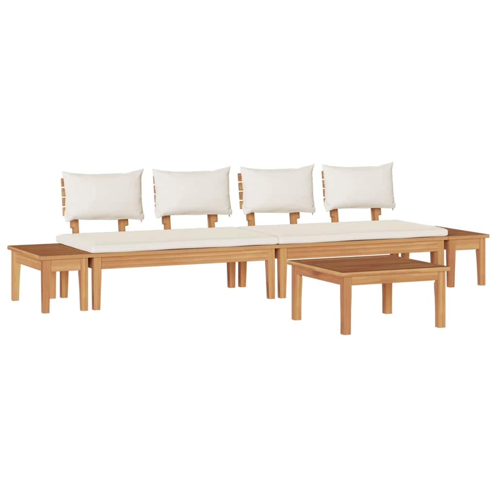 Garden Bench Set with Cushion 5 pcs Brown and Cream