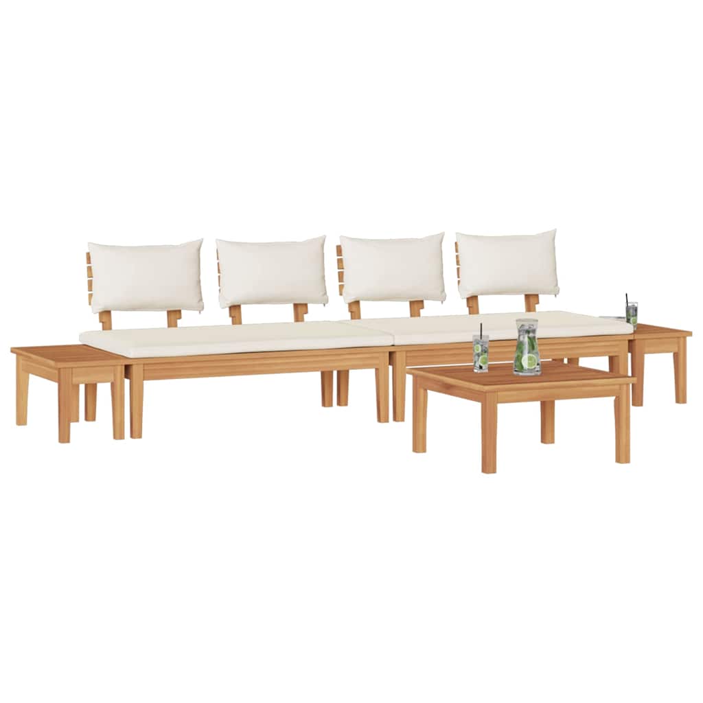 Garden Bench Set with Cushion 5 pcs Brown and Cream