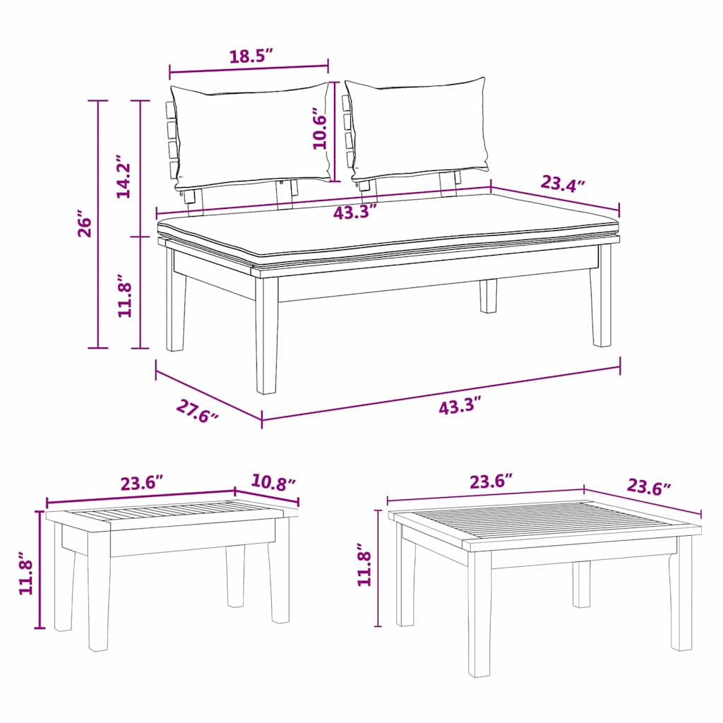 Garden Bench Set with Cushion 5 pcs Brown and Cream