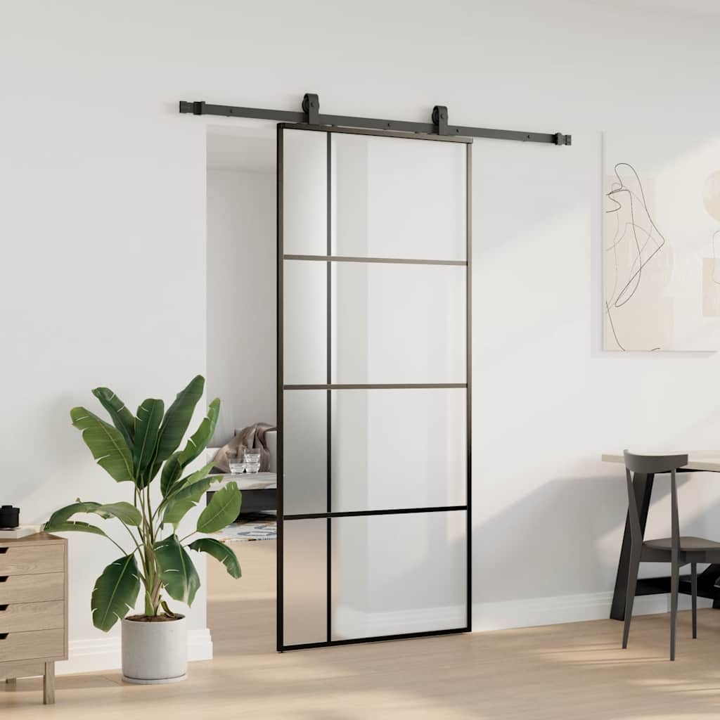 Sliding Door with Hardware Set Black 90x205 cm ESG Glass