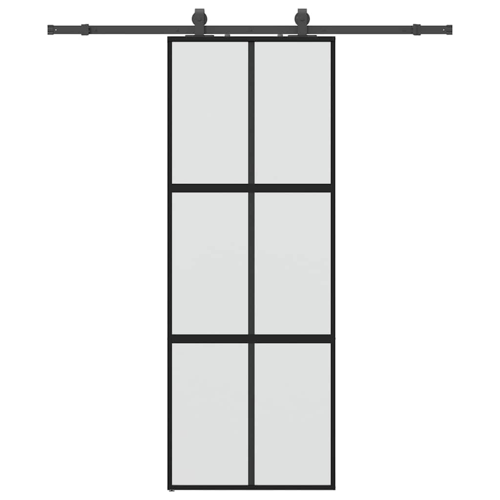 Sliding Door with Hardware Set Black 76x205 cm Tempered Glass