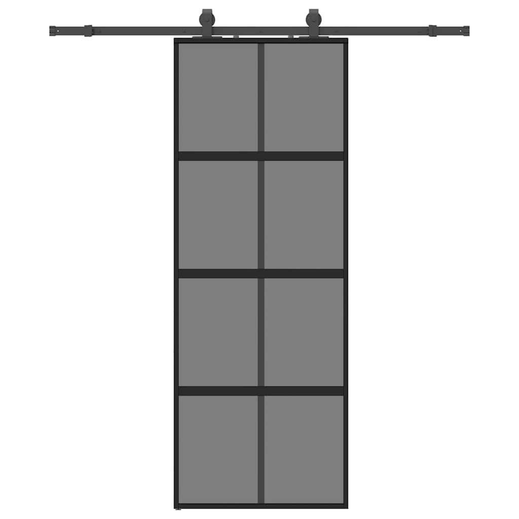 Sliding Door with Hardware Set Black 76x205 cm Tempered Glass