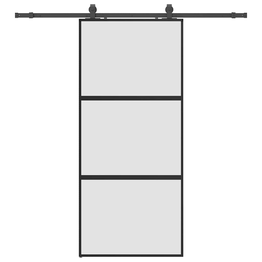Sliding Door with Hardware Set Black 90x205 cm Tempered Glass