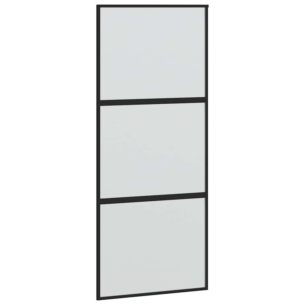 Sliding Door with Hardware Set Black 90x205 cm Tempered Glass