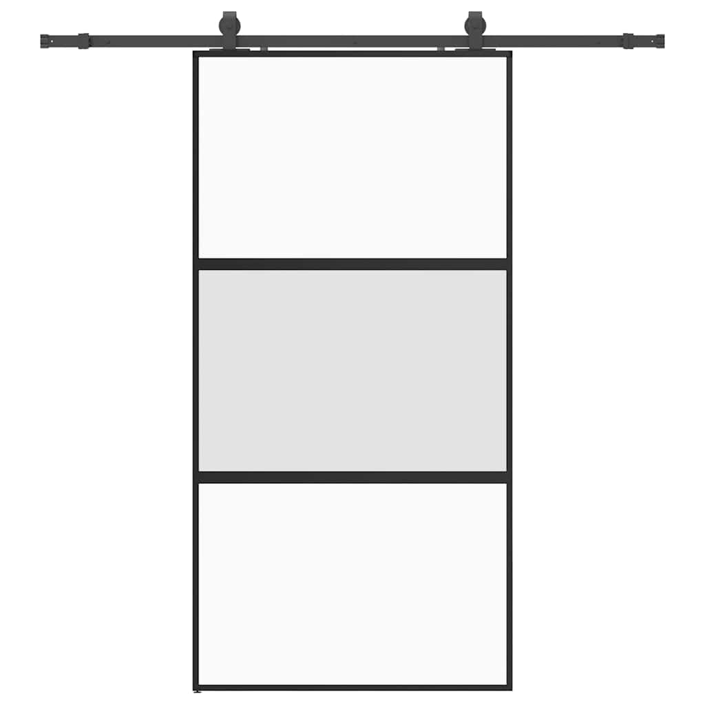 Sliding Door with Hardware Set Black 102.5x205 cm Tempered Glass