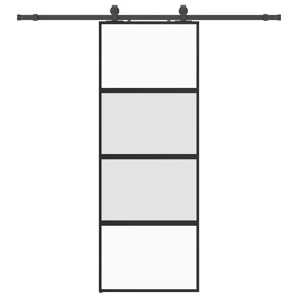 Sliding Door with Hardware Set Black 76x205 cm Tempered Glass