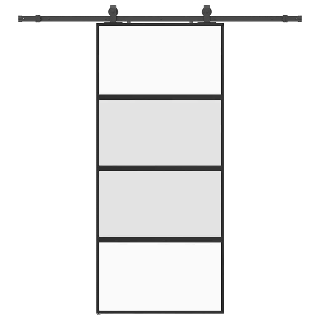 Sliding Door with Hardware Set Black 90x205 cm Tempered Glass