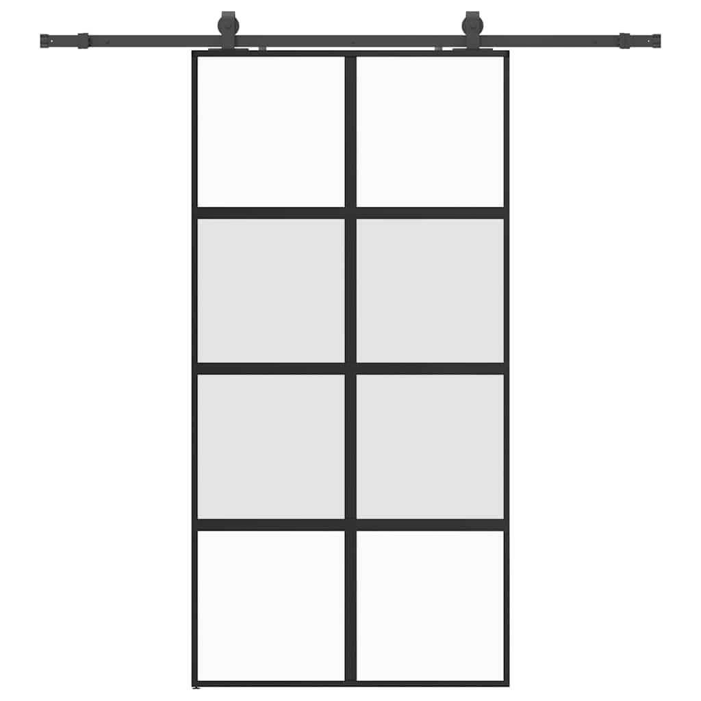 Sliding Door with Hardware Set Black 102.5x205 cm Tempered Glass