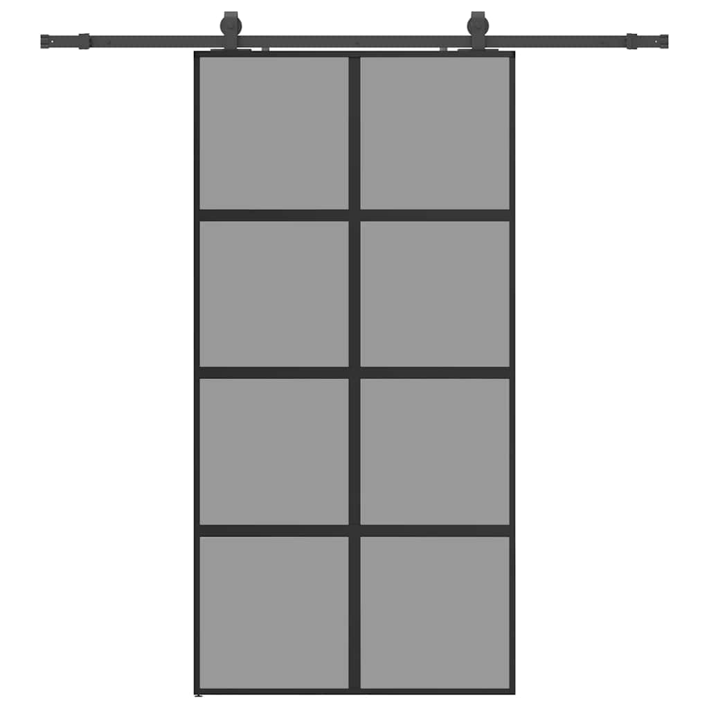 Sliding Door with Hardware Set Black 102.5x205 cm Tempered Glass