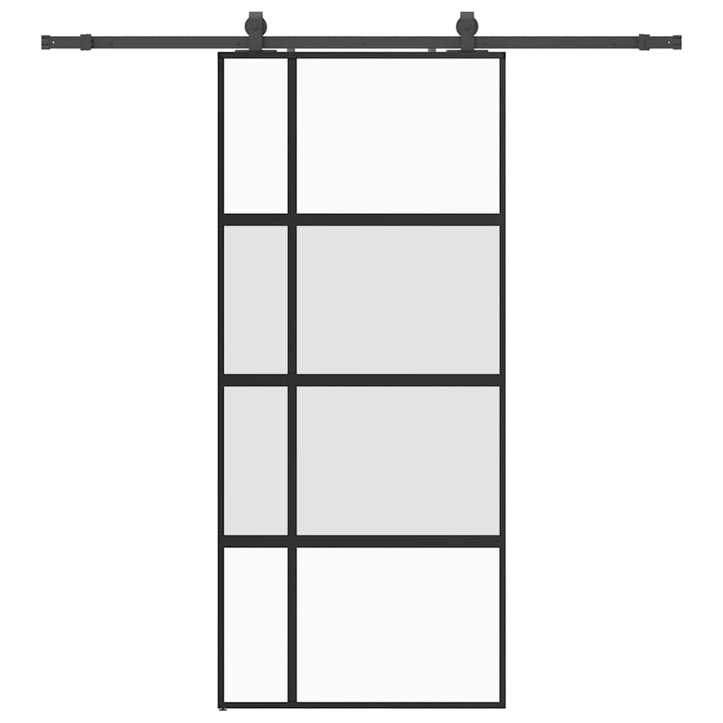 Sliding Door with Hardware Set Black 90x205 cm Tempered Glass