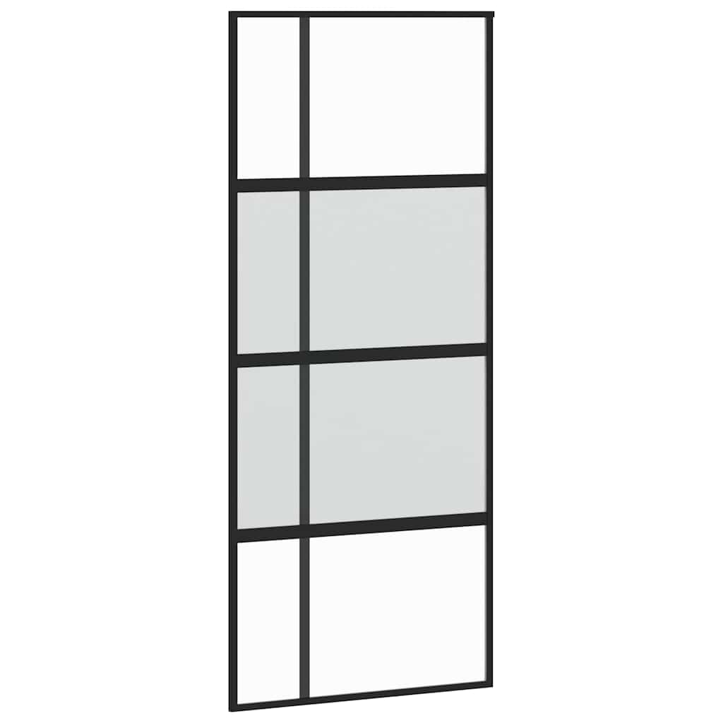 Sliding Door with Hardware Set Black 90x205 cm Tempered Glass