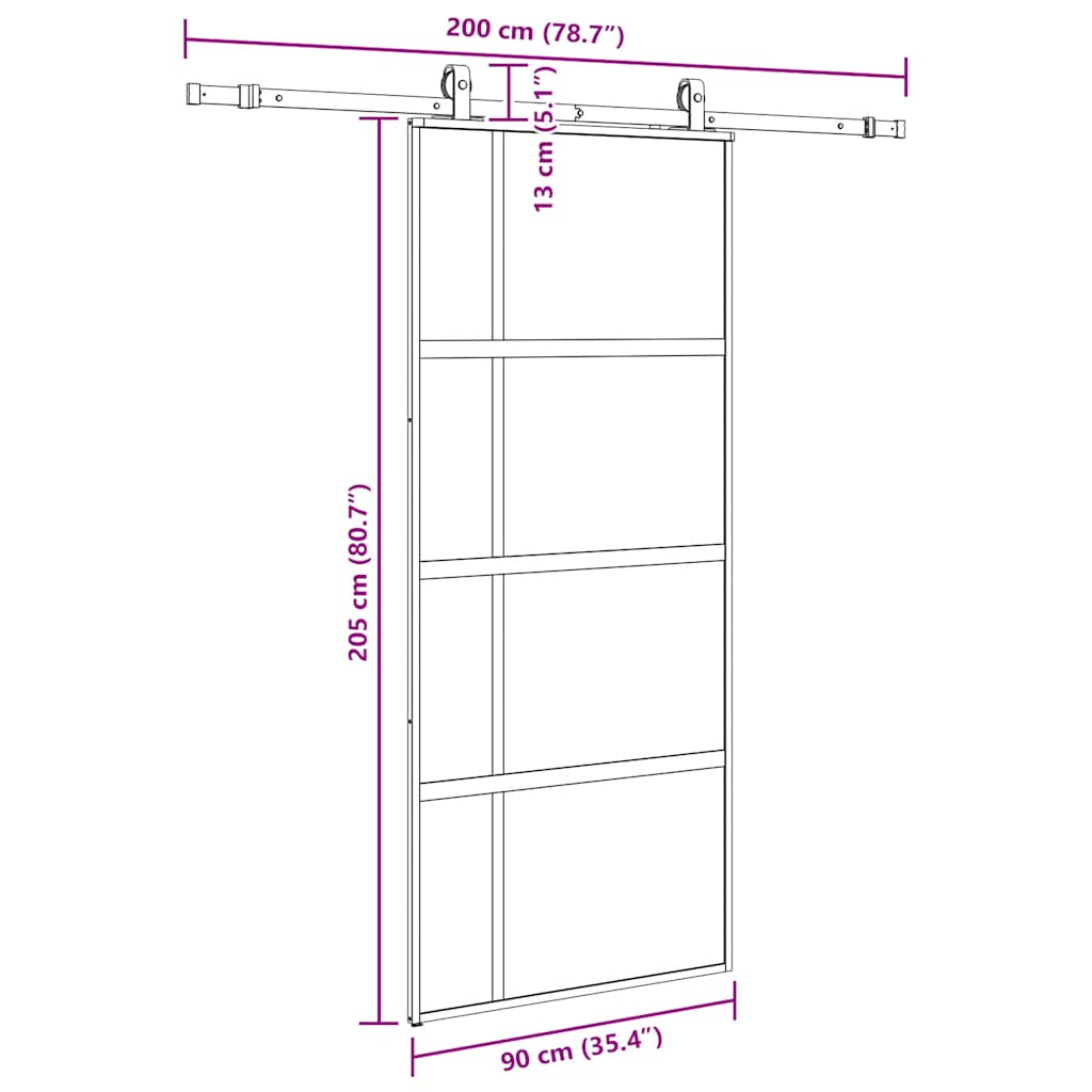 Sliding Door with Hardware Set Black 90x205 cm Tempered Glass