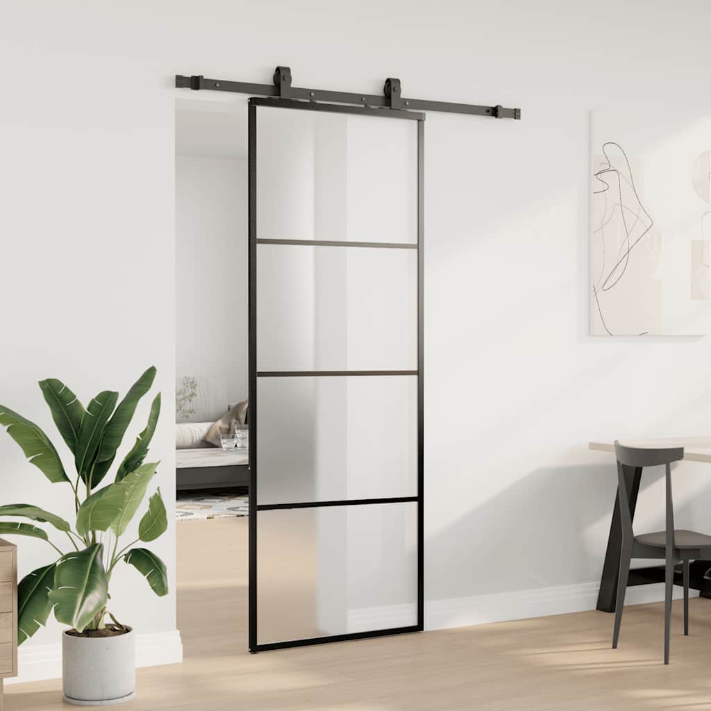 Sliding Door with Hardware Set Black 76x205 cm ESG Glass