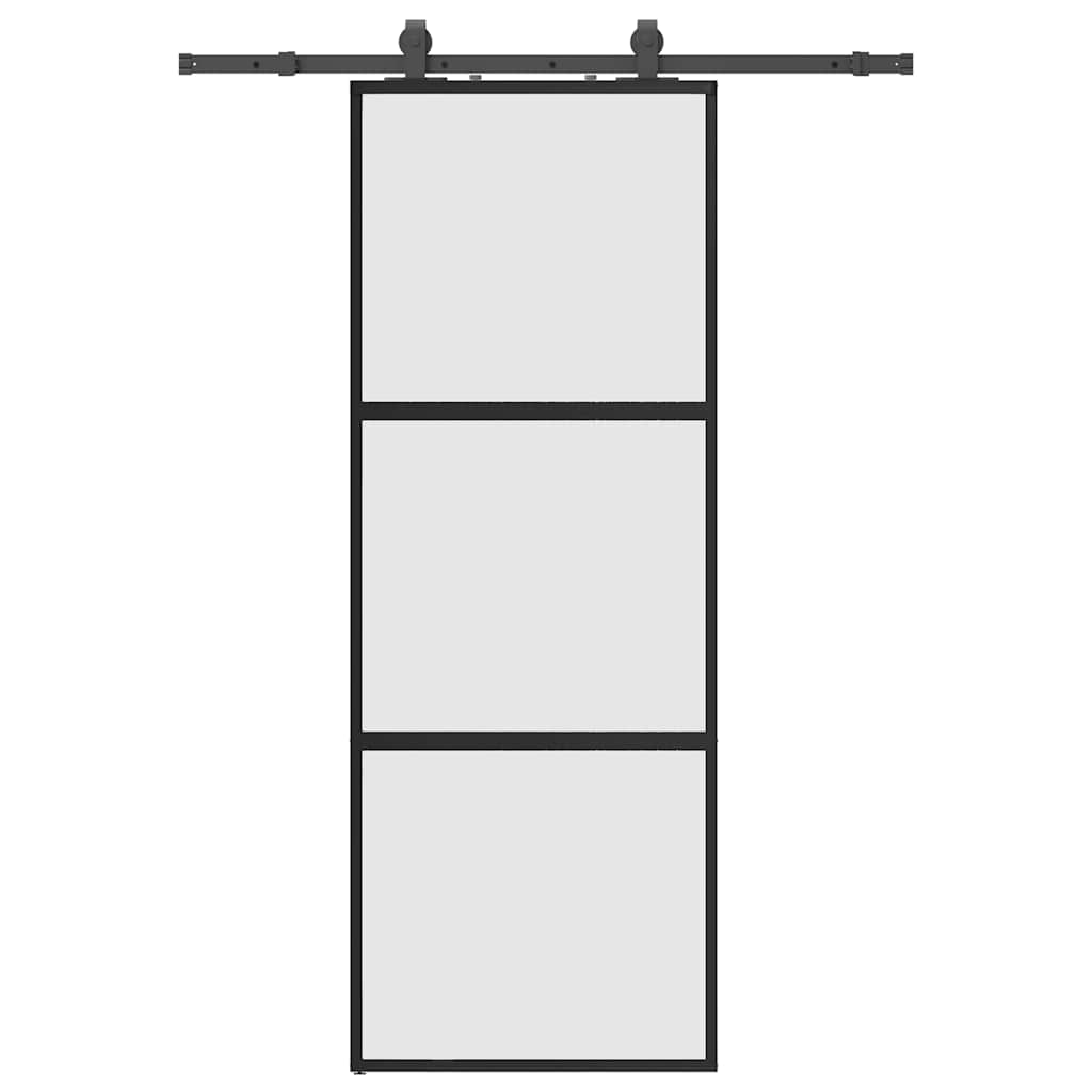 Sliding Door with Hardware Set Black 76x205 cm Tempered Glass