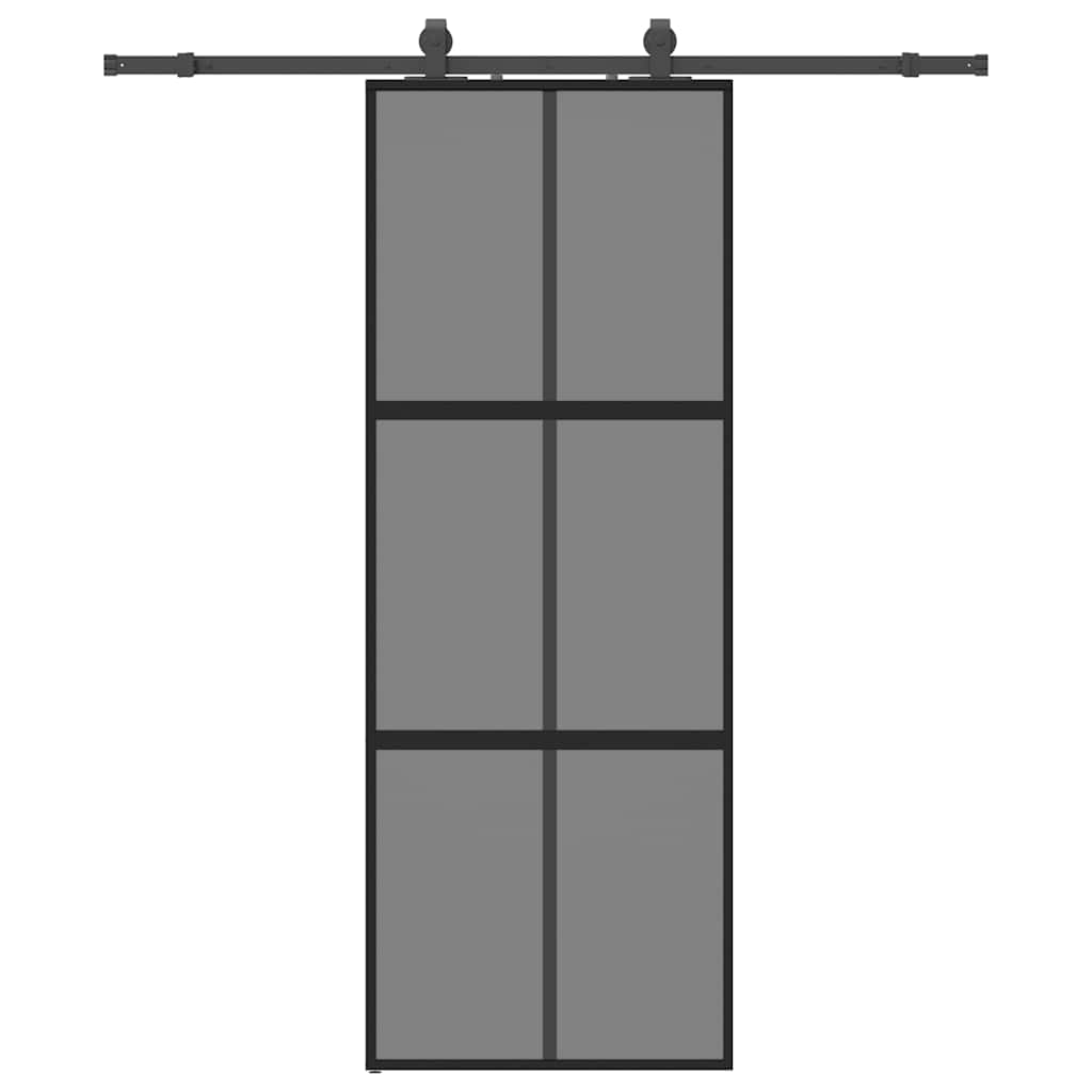 Sliding Door with Hardware Set Black 76x205 cm Tempered Glass
