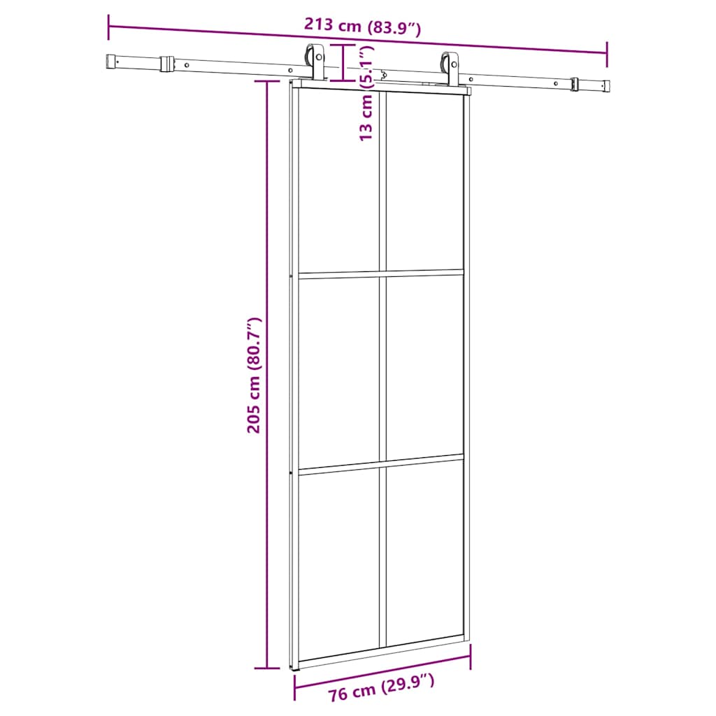 Sliding Door with Hardware Set Black 76x205 cm ESG Glass