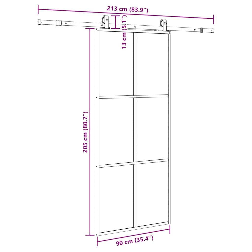 Sliding Door with Hardware Set Black 90x205 cm ESG Glass