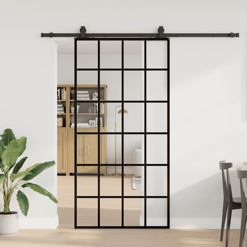 Sliding Door with Hardware Set Black 102x205 cm ESG Glass
