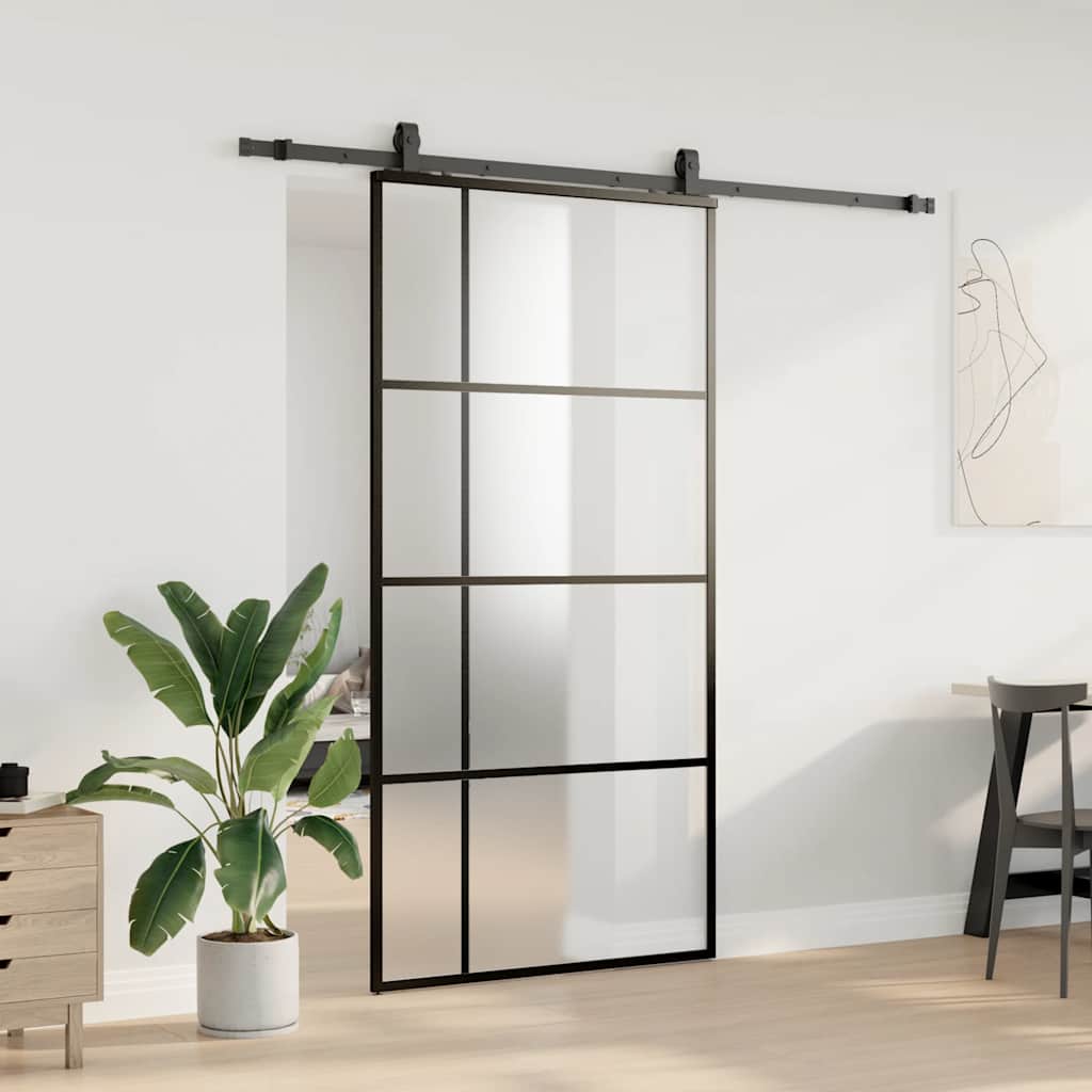 Sliding Door with Hardware Set Black 102.5x205 cm ESG Glass