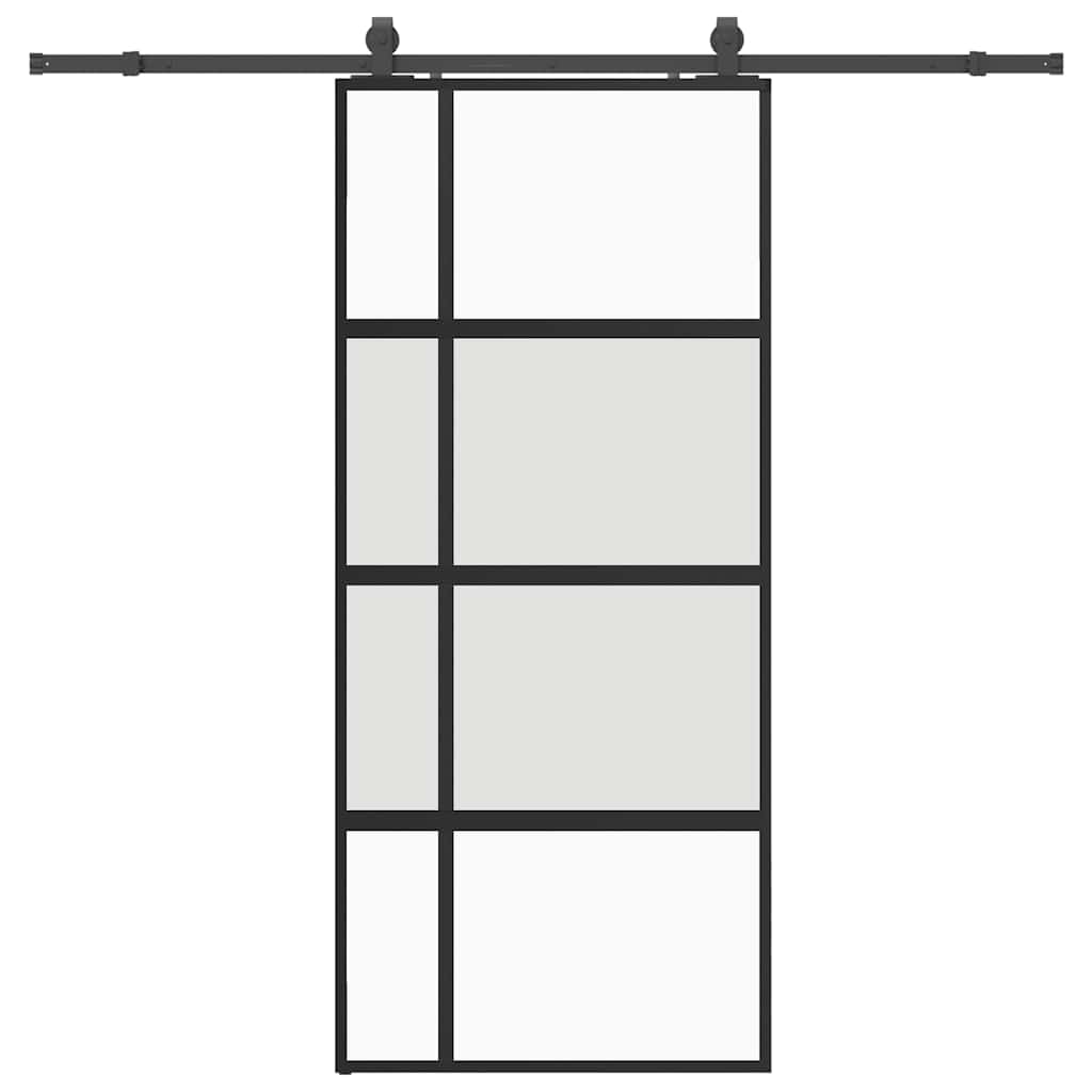 Sliding Door with Hardware Set Black 90x205 cm Tempered Glass