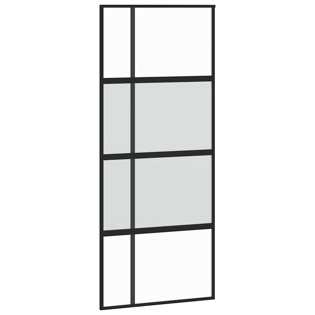 Sliding Door with Hardware Set Black 90x205 cm Tempered Glass