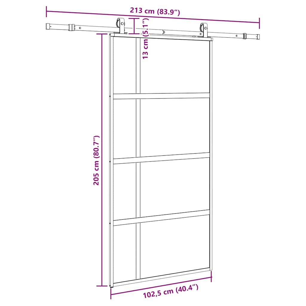 Sliding Door with Hardware Set Black 102.5x205 cm Tempered Glass