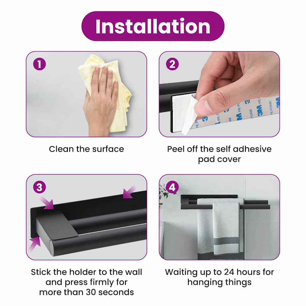 Towel Rack Black 40 x 9 x 4 cm Stainless steel