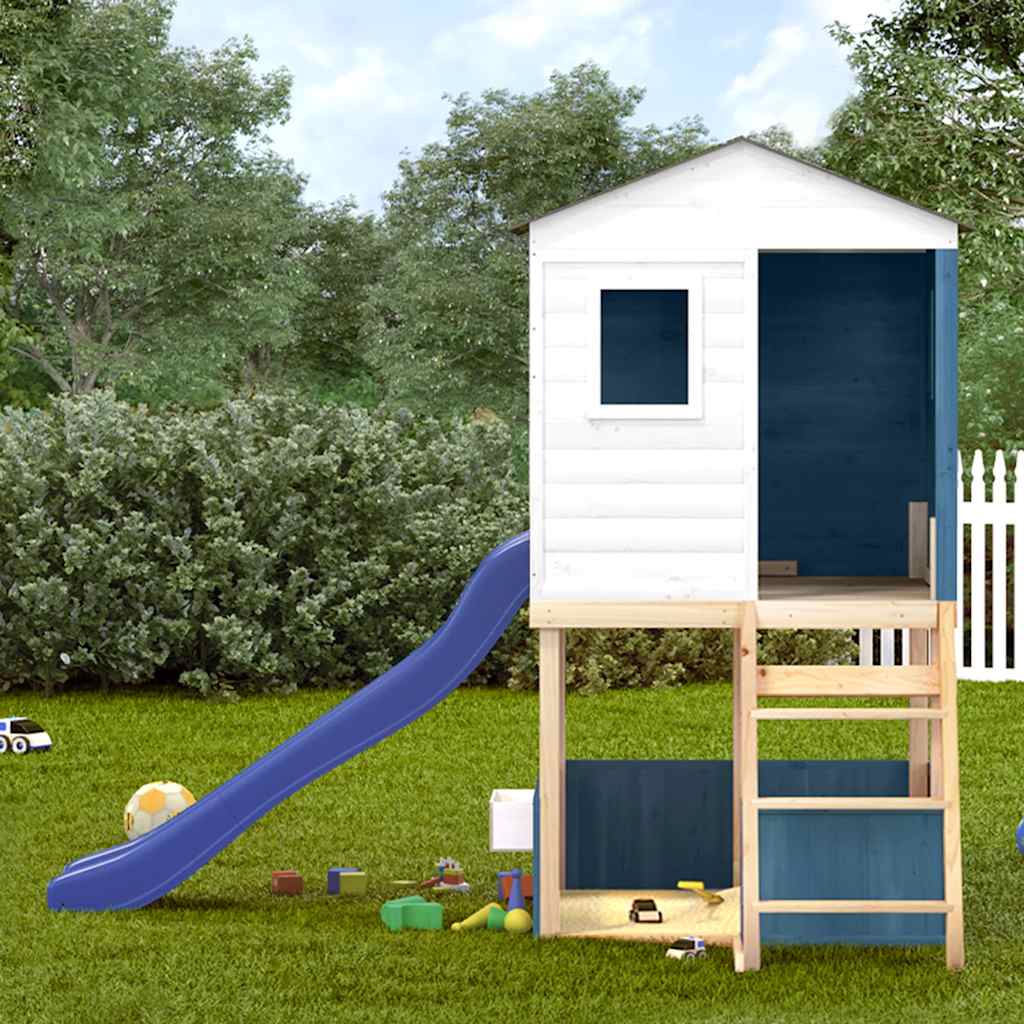 Outdoor Playset White and Blue Solid Wood Fir