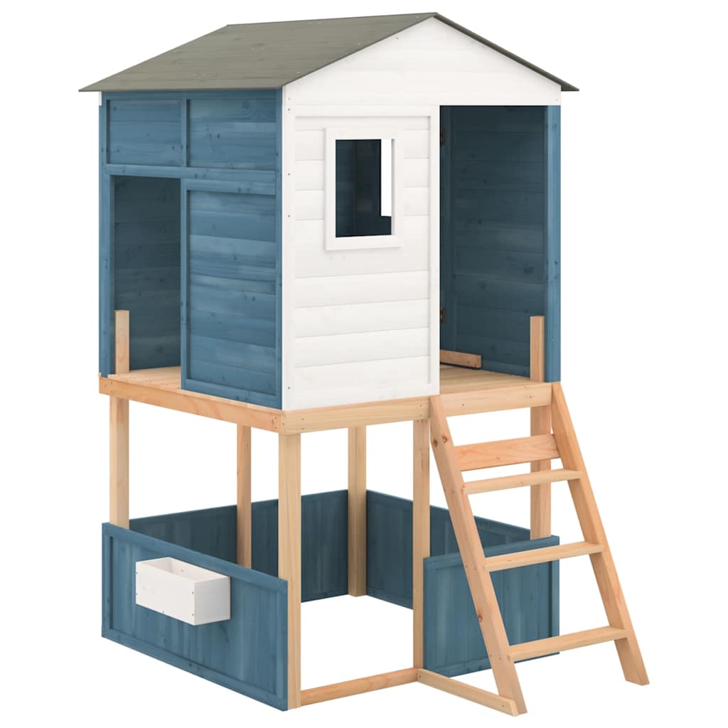 Outdoor Playset White and Blue Solid Wood Fir
