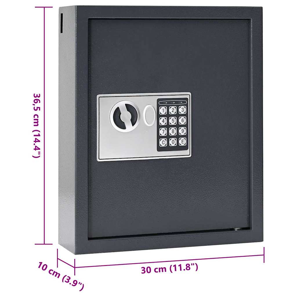 Digital Safe with Lock Grey 30 x 10 x 36.5 cm Steel
