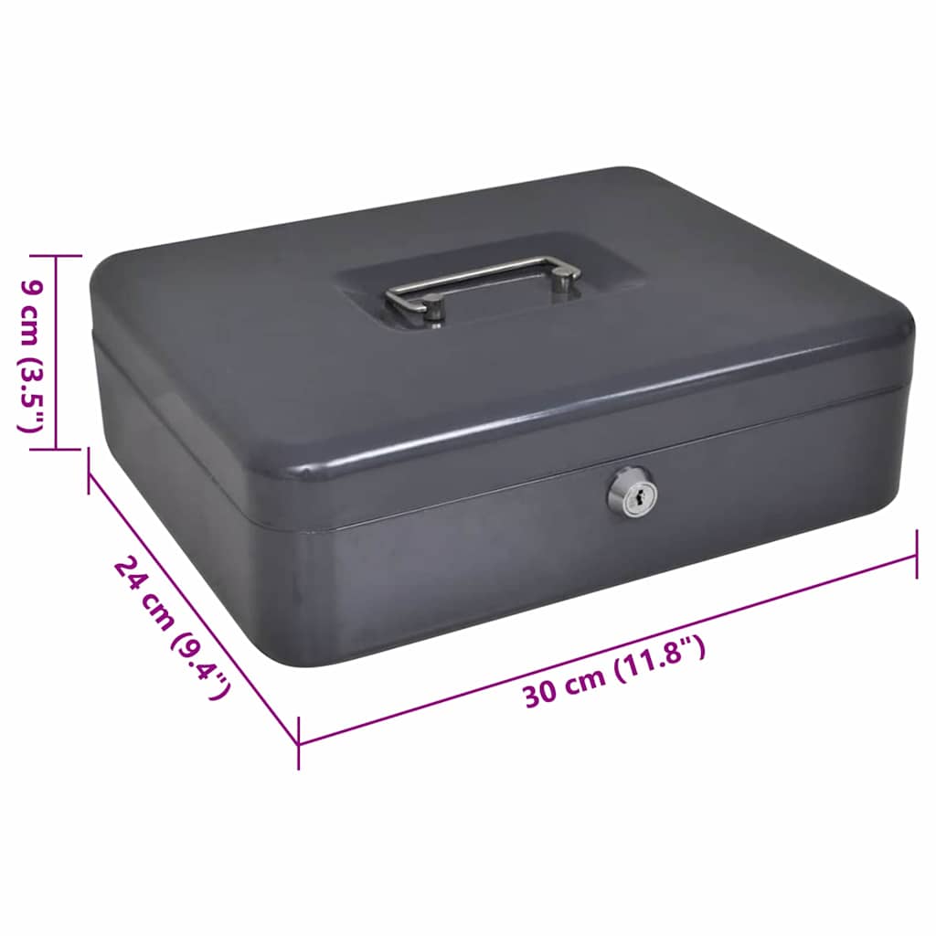 Cash Box with Lock Black 30 x 24 x 9 cm Steel