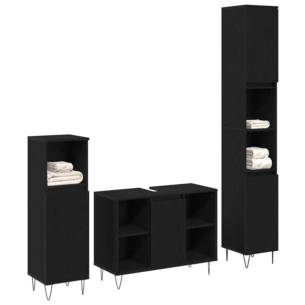 Bathroom Furniture Set 3 pcs Black Oak 30 x 30 x 180 cm