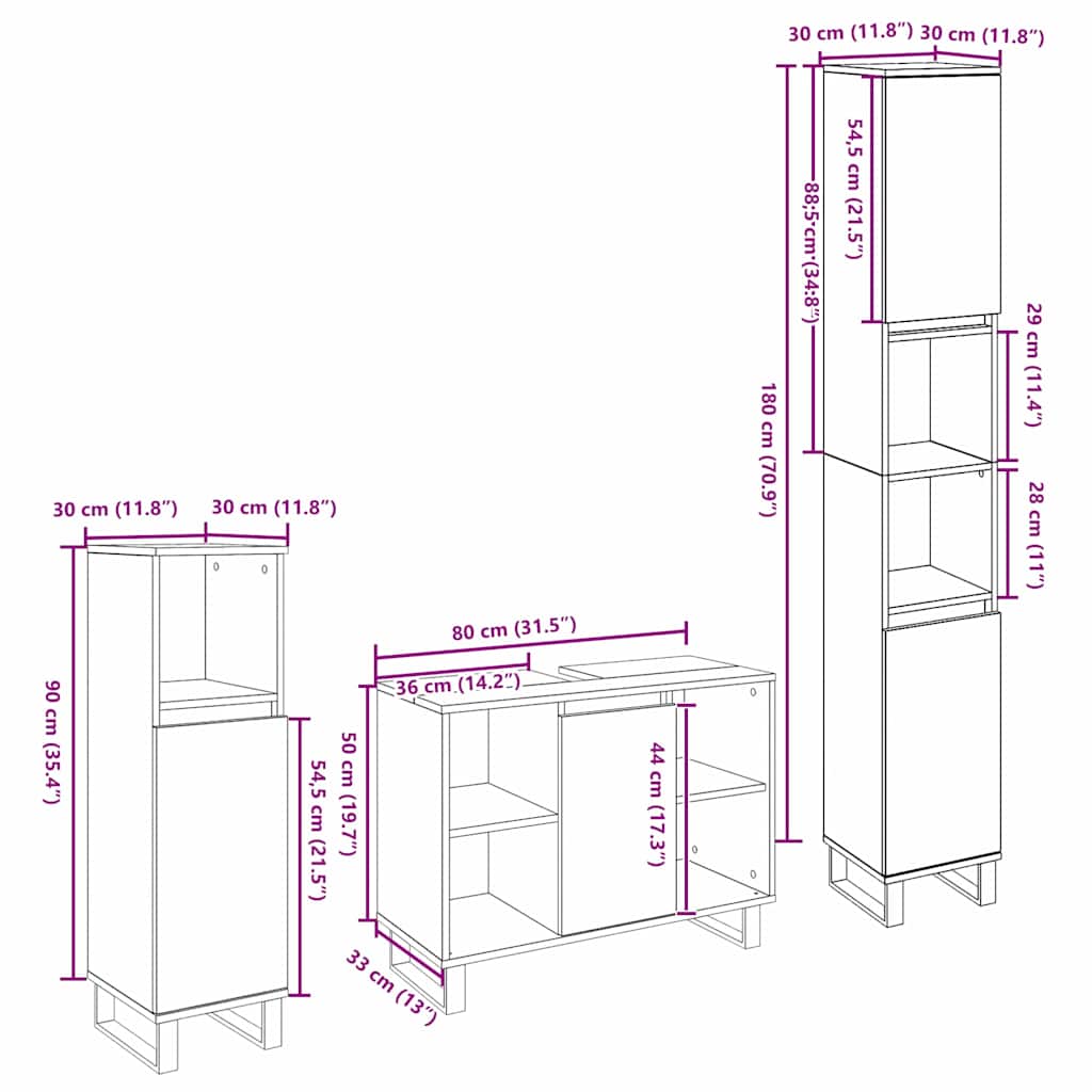 Bathroom Furniture Set with Door 3 pcs Brown 30 x 30 x 180 cm