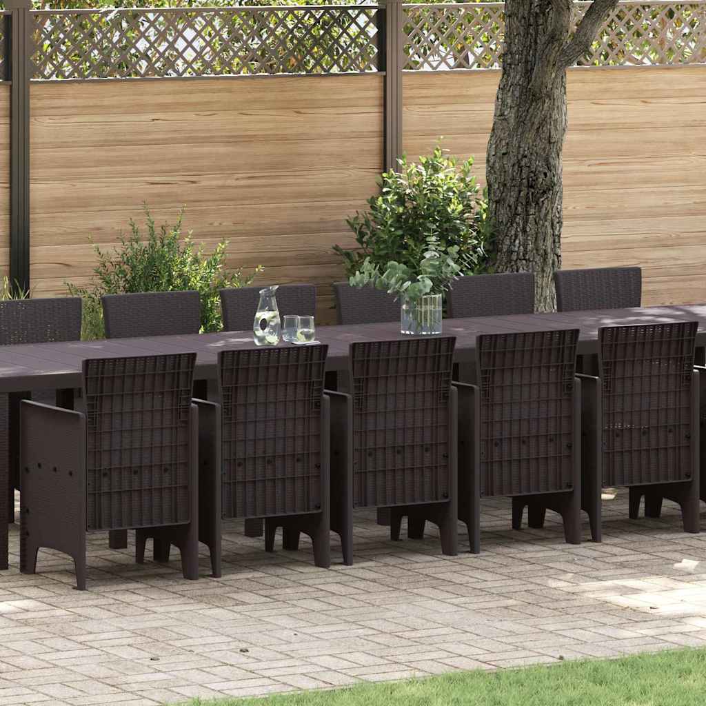 Garden Dining Set 17 pcs Brown Polt rattan