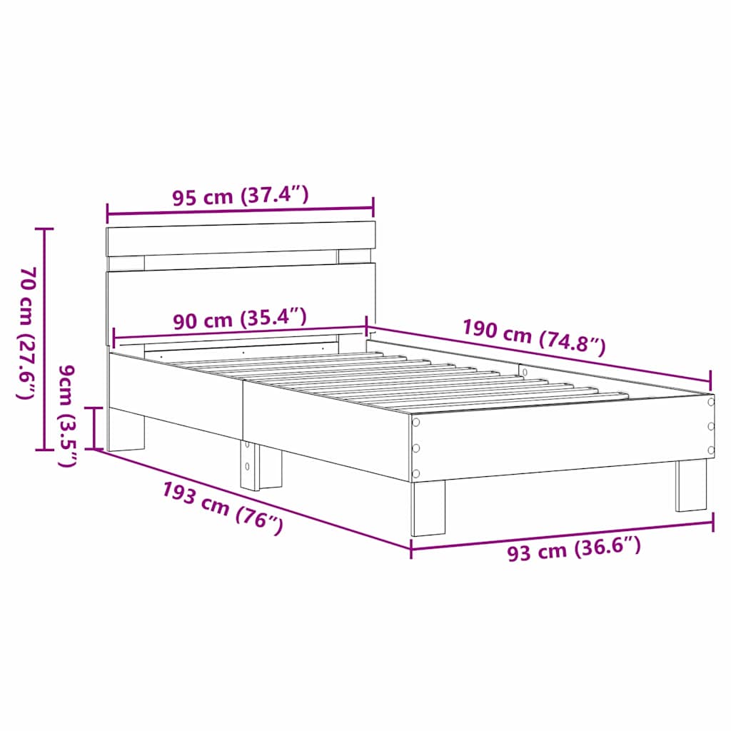 Bed Frame with Headboard Black oak 90 x 190 cm Engineered Wood