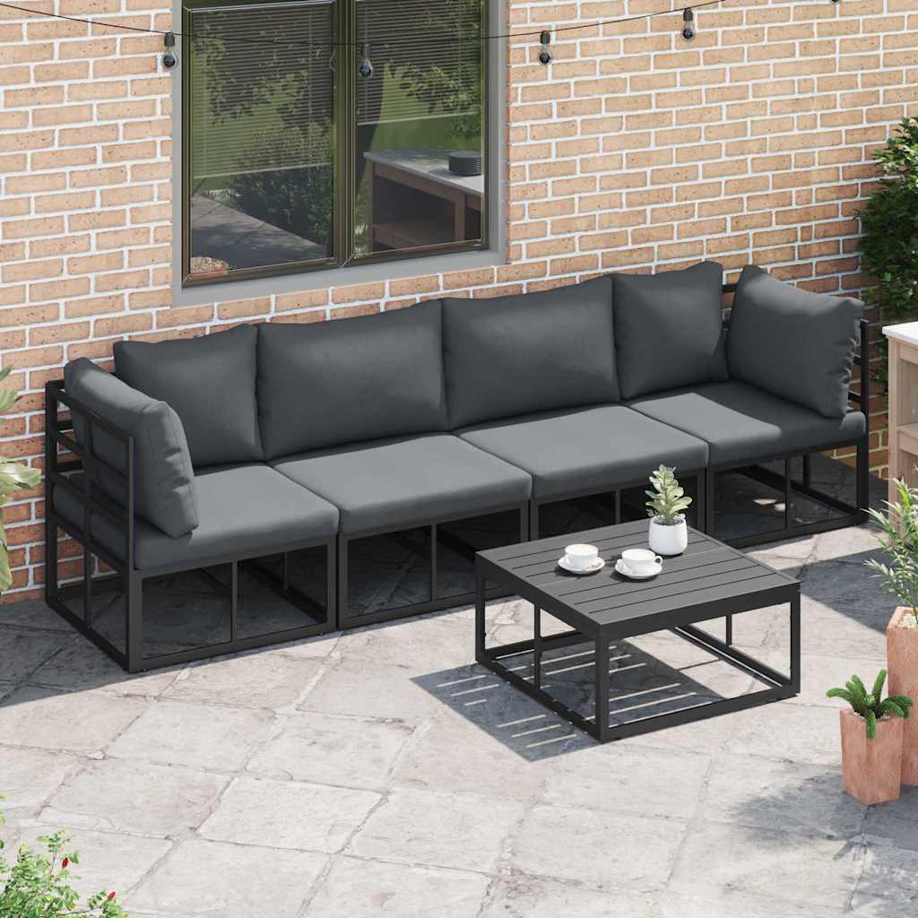 Garden Sofa Set with Cushion Black Aluminium