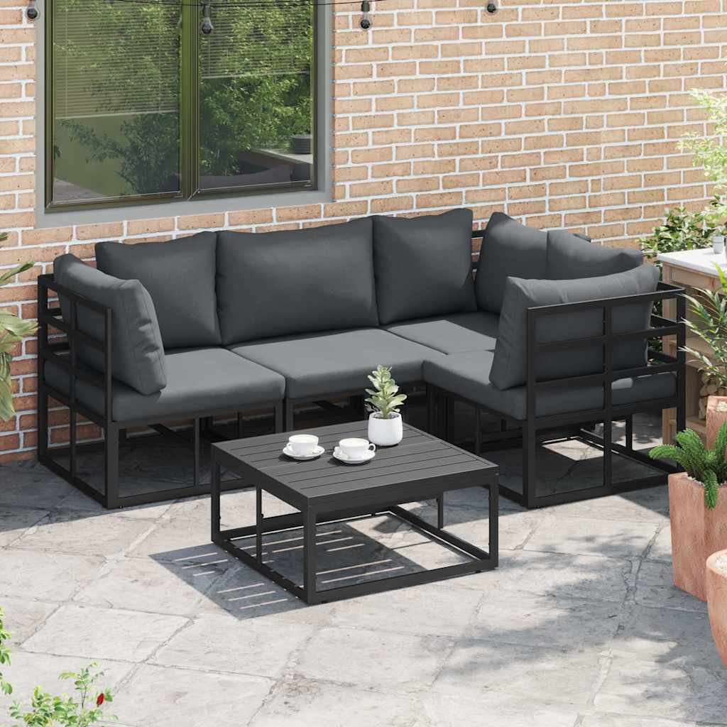 Garden Sofa Set with Cushion Black Aluminium