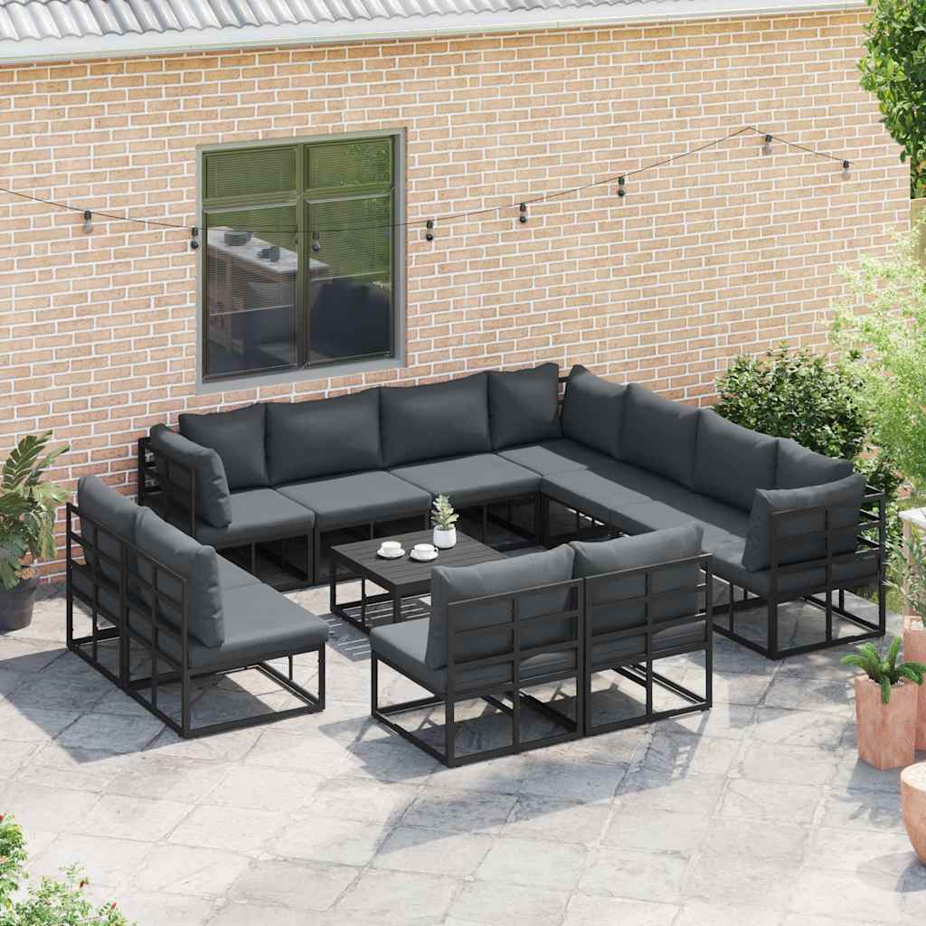 Garden Sofa Set with Cushion Black Aluminium