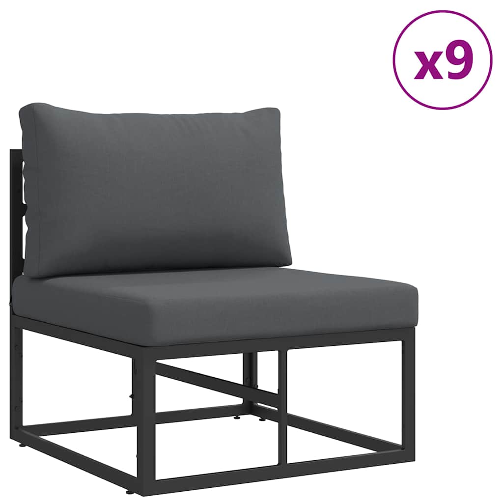 Garden Sofa Set with Cushion Black Aluminium