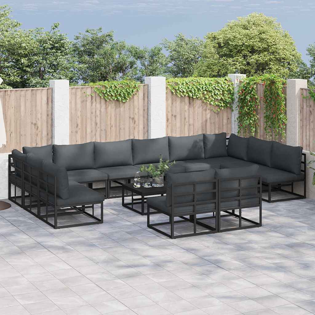 Garden Sofa Set with Cushion Black Aluminium