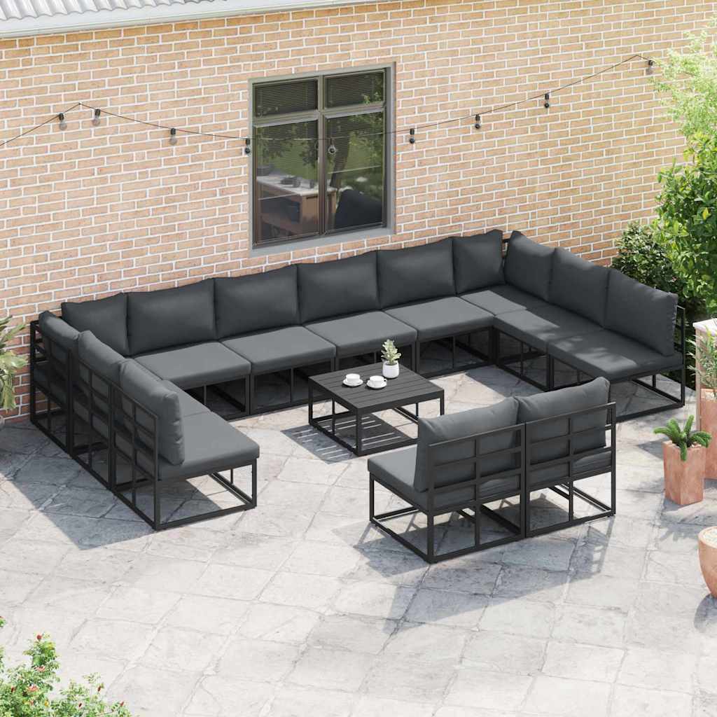 Garden Sofa Set with Cushion Black Aluminium