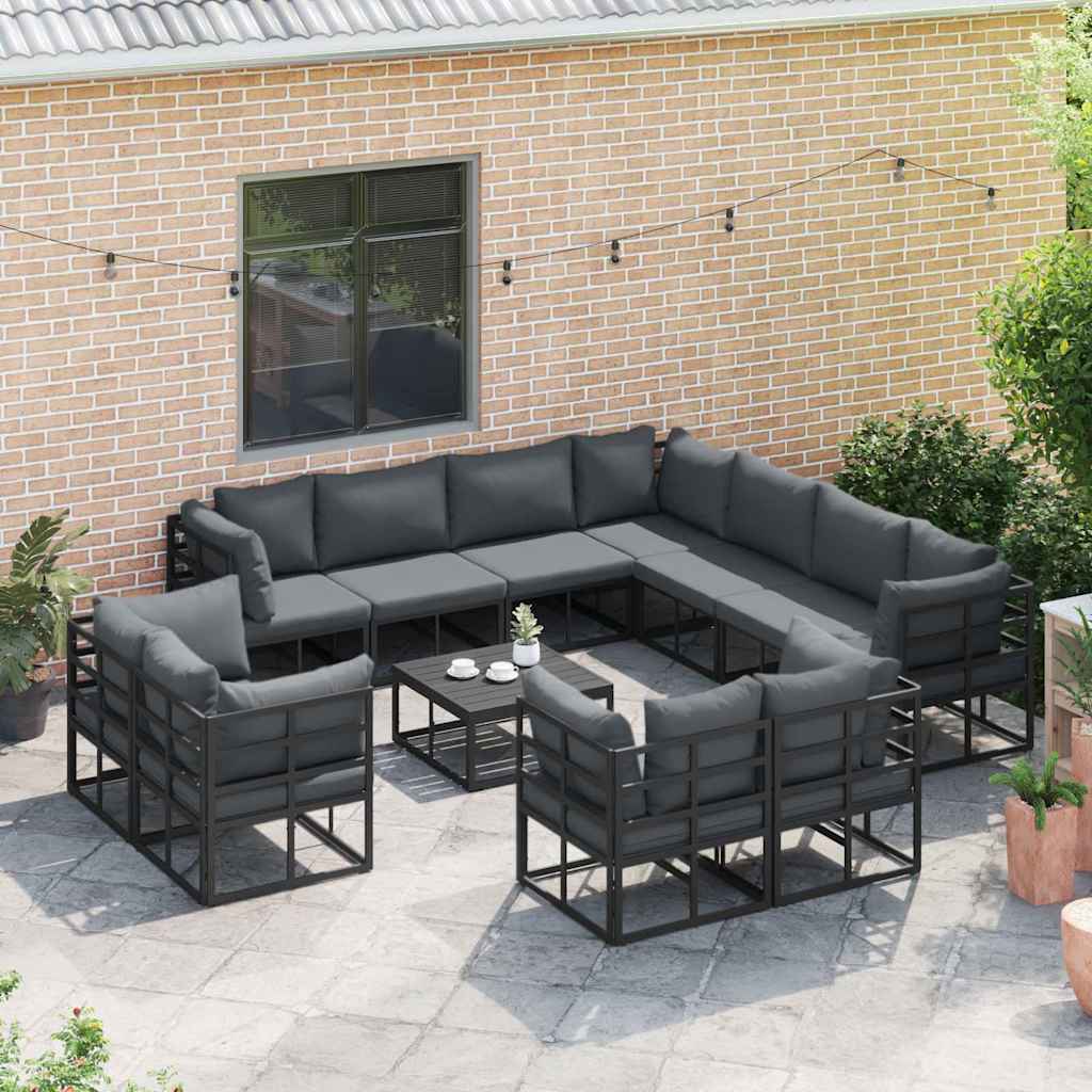 Garden Sofa Set with Cushion Black Aluminium