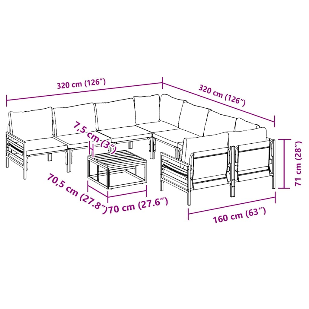 Garden Sofa Set with Cushion 9 pcs Anthracite Steel