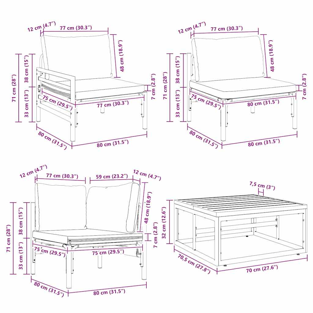 Garden Sofa Set with Cushion 9 pcs Anthracite Steel