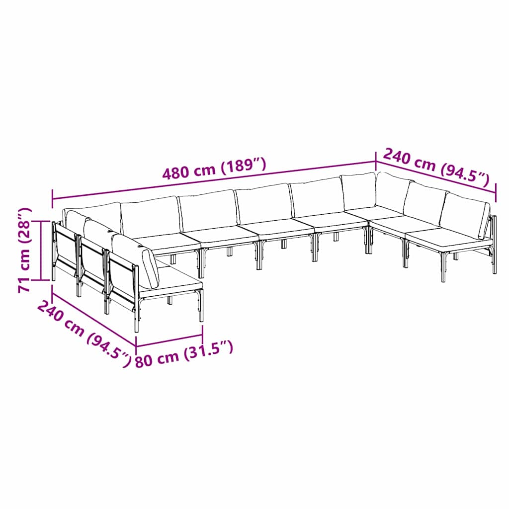 Garden Sofa Set Anthracite Steel