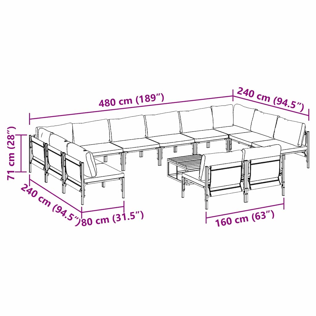 Garden Sofa Set Anthracite Steel