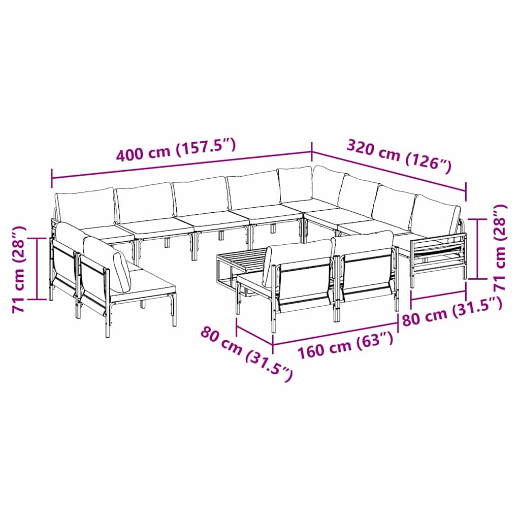 Garden Sofa Set Anthracite Steel