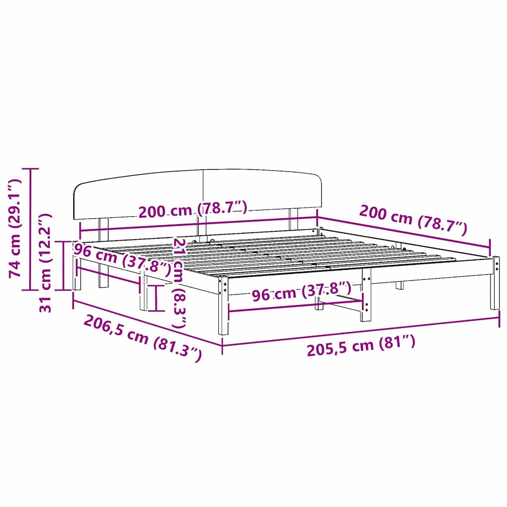 Bed Frame with Headboard Brown 200 x 200 cm Solid Pine wood