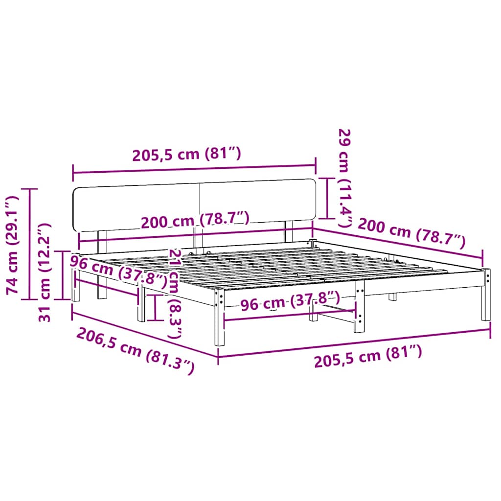 Bed Frame with Headboard Natural 200 x 200 cm Solid Pine Wood