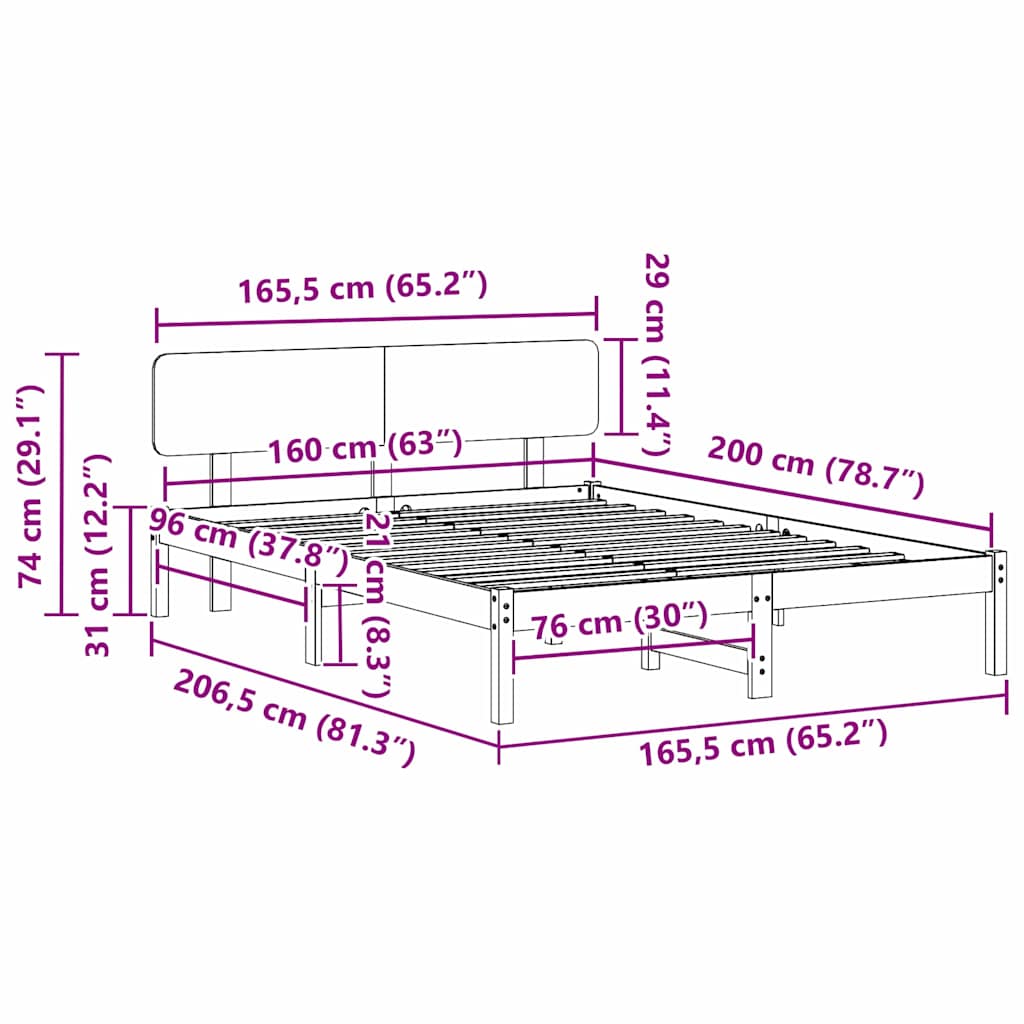 Bed Frame with Headboard White 160 x 200 cm Solid Pine Wood